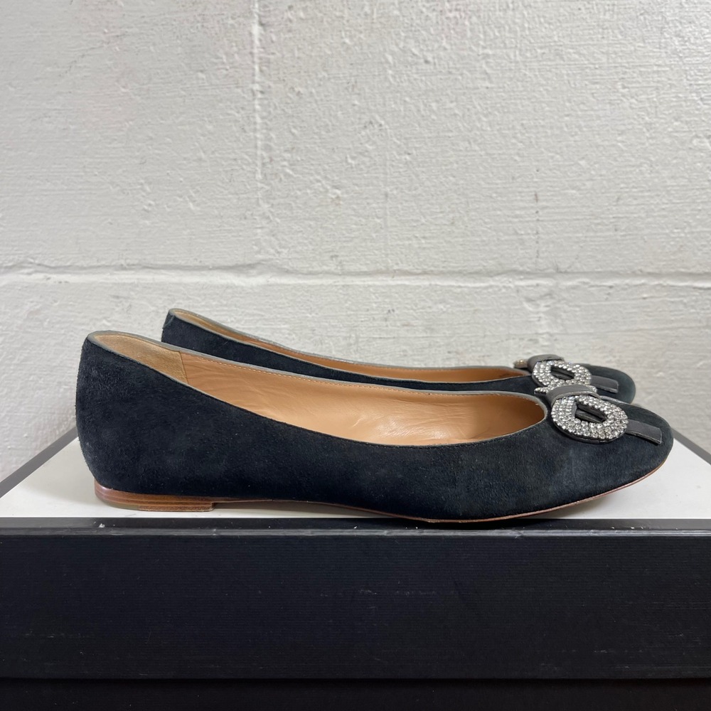 See‎ by Chloe Black Leather Crystal Bow Ballet Flats Slip On Women's 40 EU/10 US